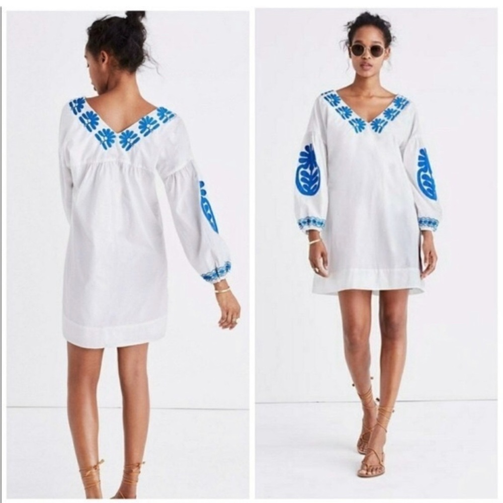 Madewell Dress - white with blue embroidery